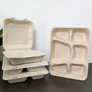 Boîte de bagasse de canne à sucre biodégradable de qualité alimentaire écologique Boîte de récipient de nourriture bento à emporter à prix d'usine