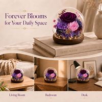 Rose éternelle préservée sous cloche en verre - Conservez les fleurs pendant 3 à 5 ans - Cadeaux pour la fête des mères, la Saint-Valentin, les anniversaires pour femmes