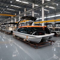 Bateau ponton de loisirs et de pêche en aluminium de 22 pieds à moteur hors-bord haute vitesse 200 CV, série sport, 12 places, 3 tubes, avec bimini, certifié CE