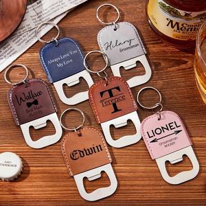 Regalos de Cuero para Padrinos de Boda, Abridor de Botellas de Cerveza Personalizado con Grabado Láser, Llavero de Cuero Sintético Grabable con Láser - Product Image 1