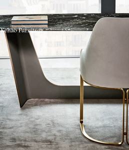 Juego de Mesa de Comedor Ovalada Moderna de Lujo Ligero para 8 Personas, Mesa de Comedor de Madera Maciza con Base de Mármol, <span class=keywords><strong>Cuero</strong></span> y Metal - Product Image 6