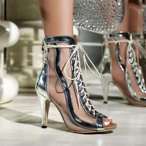 Zilveren hoge jazzdanslaarzen, ademend, geschikt voor performance, hiphop, ballroom, salsa, latin dans, street tango. - Product Image 1