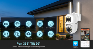 Caméra de surveillance WiFi PTZ à double objectif 4MP, suivi automatique des personnes, vision nocturne couleur, audio bidirectionnel, étanche IP66, intérieur et extérieur - Product Image 2