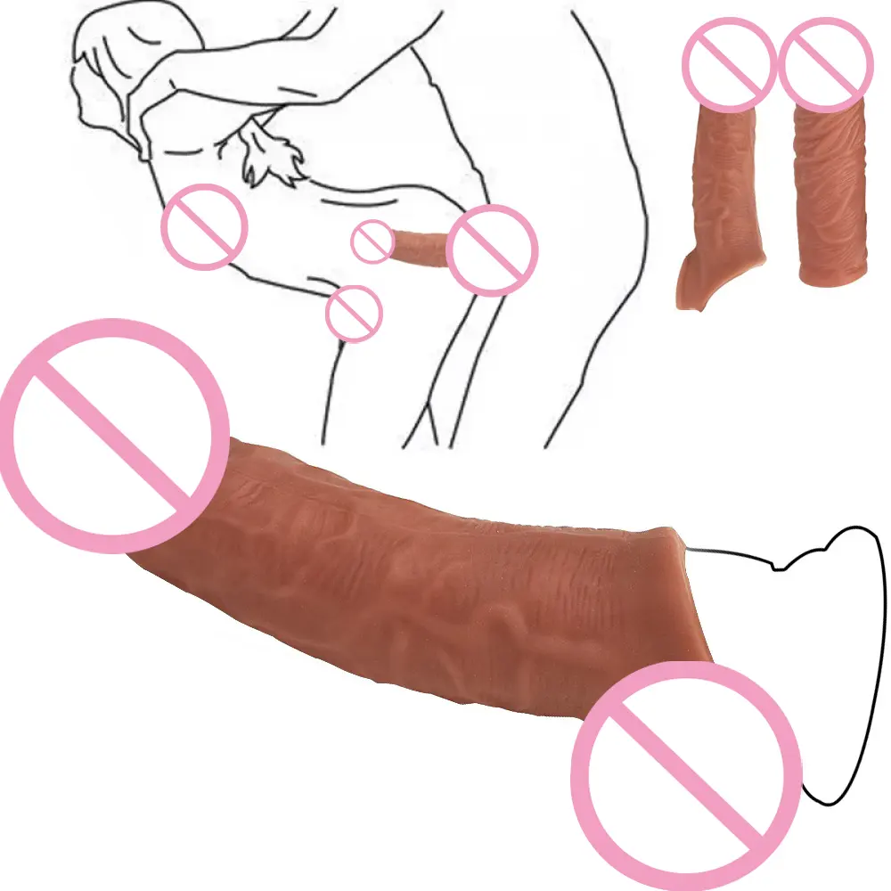 재사용 가능한 Tpe 딜도 현실적인 페니스 슬리브 익스텐더 콘돔 지연 사정 거시기 확대 섹스 토이 남성용