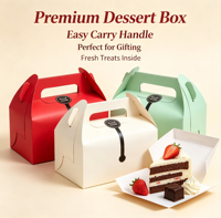 Boîte cadeau pliable en carton ondulé recyclable avec poignée intégrée pour l'emballage alimentaire, les pâtisseries et les cadeaux de fête