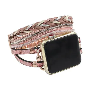 苹果手表女性时尚皮表带，手镯珠宝多层表带苹果手表表带41毫米45毫米