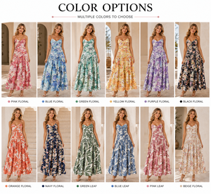 Wholesale Elegant Popular <b>Spaghetti</b> Strap Sleeveless Soft Breathable Summer Fashion Floral Maxi Dress MOQ 100PCS - Product Image 2