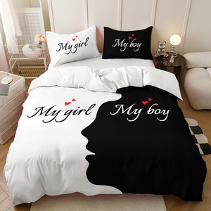 Ensemble de housse de couette à impression numérique 3D motif personnalisé noir rouge He She Queen King Polyester Literie - Product Image 5
