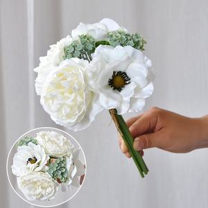 KEWEI T030 populaire mariage artificiel <span class=keywords><strong>bouquet</strong></span> de mariée en soie 6 têtes paquet de fleurs anémone blanche - Product Image 5