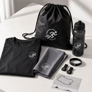 Kit Personalizado al por Mayor para el Día de la Carrera OEM/ODM: Paquete de Artículos para Corredores con Camiseta, Toalla Refrigerante, Botella y Bolsa con Cordón - Product Image 1