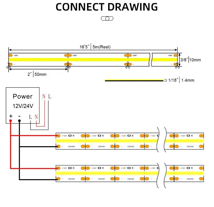8MM Board Width COB Led Light Strip 320leds/M 12V 24V CRI 80 Single Colors Flexible COB Led Strip Light