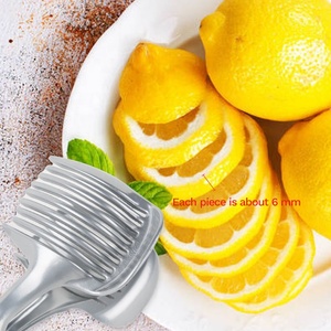 Herramienta de ayuda para cortar de cocina gruesa multifuncional de aleación de aluminio, pinzas redondas para <span class=keywords><strong>frutas</strong></span>, herramientas para cortar <span class=keywords><strong>frutas</strong></span>, soporte para rebanador de tomate y limón - Product Image 6