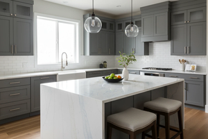 Dalles de quartz artificiel haut de gamme Union Quartz Vietnam Calacattra Starry Blue, 20 mm, pour plans de travail de cuisine, salle de bain et tables. - Product Image 5