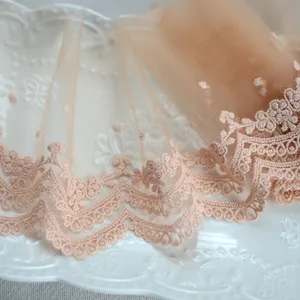 12CM 와이드 럭셔리 오렌지 Tulle 패브릭 자수 꽃 레이스 리본 가장자리 트림 웨딩 드레스