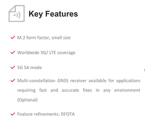 Módulo RedCap M.2 5G RM255C-GL Sub-6GHz 223Mbps DL Bandas -40°C a 85°C PCIe 2.0 Doble SIM RM255C-GL - Product Image 5