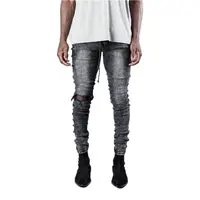 באיכות גבוהה גברים מקרית ג 'ינס Slim ישר קפלים קטר בתוספת גודל גברים של ג' ינס