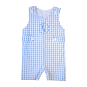 Enfants Garçons Vêtements Assortis Bleu Tissé Vichy Shortall Bouton Personnalisé Coton Nourrissons Bébé <span class=keywords><strong>Jon</strong></span> <span class=keywords><strong>Jon</strong></span> Barboteuse - Product Image 3