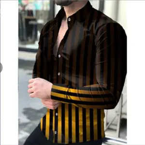 2023 new lapel long sleeve 3D printing casual slim shirt men Europe and the United States large size men's wear
