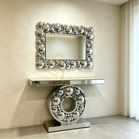 Console Moderne Miroir avec Accents en Verre Effet Diamant Broyé pour Entrée et Couloir – Meuble Décoratif