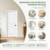Porte intérieure en bois moulé HDF pré-encadrée, 2 panneaux, noyau alvéolaire, blanchie et apprêtée, 30x80, pour maison, MDF