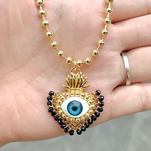 Pulseira trançada para mulheres, pingente para olhos, miçangas Miyuki, pulseiras de coração, joias ajustáveis DIY para mulheres