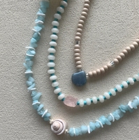 Collier de perles de Bohème d'été Pierre précieuse Turquoise Aigue-Marine Étoile de mer Pendentif Cristal Charm Cauris Bijoux de coquillage de mer