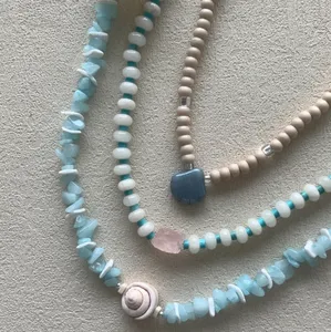 Summer Bohemian Beaded Necklace Chip Stone Gemstone Turquoise Aquamarine Starfish Pendant Crystal Charm Cowrie Sea Shell Jewelry