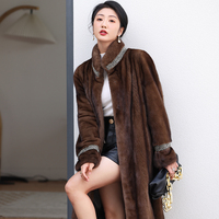 Damen Winter Luxus Casual Oberbekleidung Großhandel 100% Echt Nerz Pelz Langer Mantel mit Stehkragen und Polyester futter