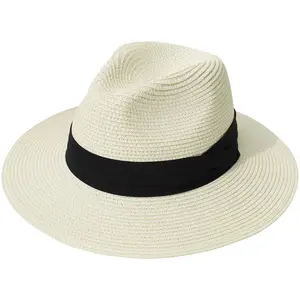 JAKIJAYI alta calidad Unisex verano playa ala ancha sombrero de papel diseño personalizado Logo moda Panamá sombrero de paja para Mujeres Hombres