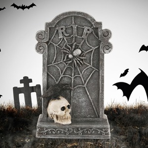 Décoration d'Halloween en forme de pierre tombale de crâne, ornement de bureau en résine pour l'aménagement de scènes de fête - Product Image 4