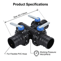 Robinet à bille à 3 voies durable, distributeur d'eau d'irrigation à 4 ports, connecteur de tuyau en PVC flexible, 3 poignées de commande de précision
