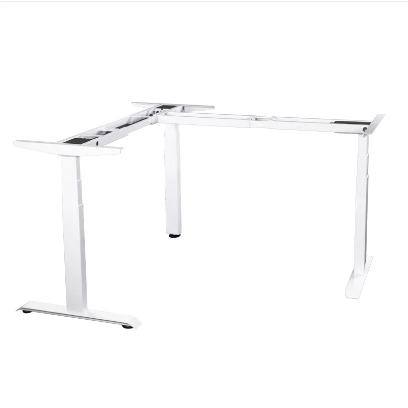 현대 사무용 가구를 위한 3 개의 다리 전기 고도 조정가능한 테이블을 가진 코너 책상 구조 L 모양 책상