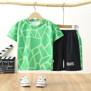 Ensemble T-shirt et short décontracté d'été pour garçons Muchu, 2 pièces, en tissu polyester peigné imprimé, tailles 1-10 ans - Product Image 3