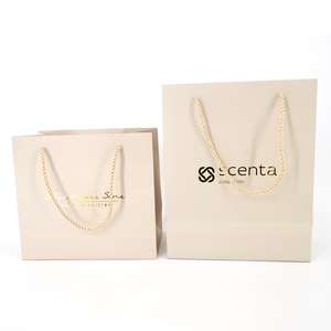 Personalizzabile oro caldo che timbra Logo Art avorio borsa di carta cartone con manico Design Premium per Shopping elegante