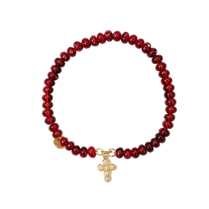 Fashion <b>Beaded</b> <b>Bracelet</b> Red Agate Gold Cross Charm Stretchable Jewelry For Women And <b>Men</b> - Product Image 2