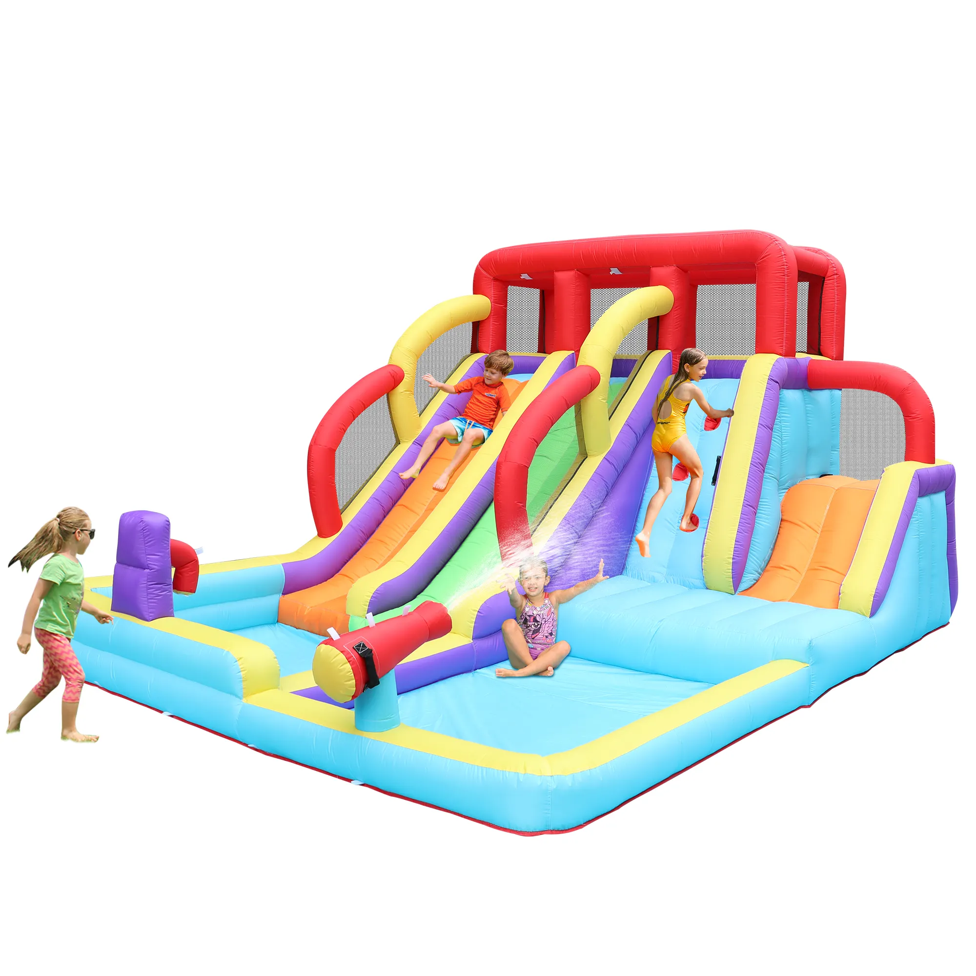 Manufacturer Outdoor Playground Jumping Castle Water Gun Double Slide Inflatable Water Slide