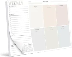 Weekly Planner Notepad - Tear Off Planning Pad with Daily Schedule & Calendar, Top Priorities Check Box, To Do List, Notes