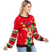 Hässlicher Rentier-Langarm-Weihnachts pullover der Frauen mit Lichtern