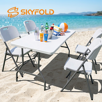 Ensemble de table et de chaises pliantes en plastique blanc pour jardin extérieur