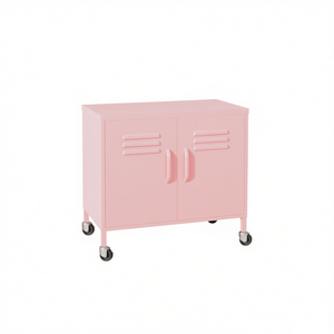 <b>Pink</b> Steel Rectangular Storage <b>Cabinet</b> Compact Living Room Furniture With Wheels Modern Minimalist Design - Product Image 1