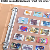 Pages d'album à 9 trous en PVC transparent, feuilles mobiles pour la collection de timbres, pièces de monnaie, billets de banque et cartes magnétiques