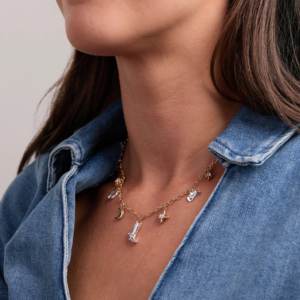 Collar de Cadena de Eslabones de Acero Inoxidable Chapado en Oro con Circonita de Alta Calidad ZSZL para Mujer, Estilo Vaquera Cósmica, para Aniversario - Product Image 2