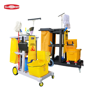 Chariot <span class=keywords><strong>de</strong></span> <span class=keywords><strong>service</strong></span> léger en plastique PP pour services d'entretien, 4 roues pivotantes, serrure <span class=keywords><strong>de</strong></span> porte, capacité 100 kg, noir, Goodman, hôtel, centre commercial, bureau - Product Image 1
