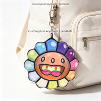 Porte-clés en peluche tournesol au design populaire, en forme de fleur de dessin animé, doux, pour sacs