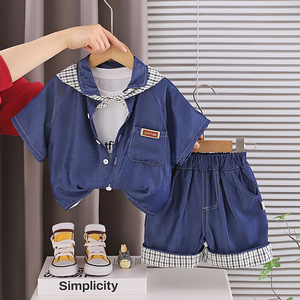 Ensemble T-shirt et <span class=keywords><strong>short</strong></span> décontracté d'été pour garçons, motif dessin animé en coton, service ODM OEM, vente en gros de vêtements pour enfants - Product Image 3