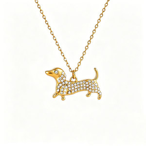 Lindo Collar de Perro Dachshund con Diamantes Incrustados, Chapado en Oro PVD de 14k y 18k, de Acero Inoxidable 316L, Resistente al Agua, para Mujer - Product Image 6