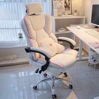 Chaise de bureau en cuir PU rose mignon, réglable en hauteur, inclinable, pivotante, avec appui-tête et roulettes silencieuses pour la maison