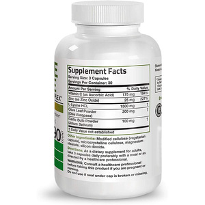 Private Label L-lisina capsula di difesa supporto immunitario complesso foglia di olivo aglio vitamina <span class=keywords><strong>C</strong></span> zinco 1500mg L-lisina Capsule - Product Image 2