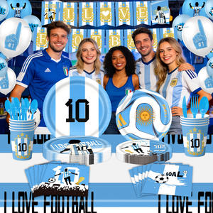 Artículos <span class=keywords><strong>de</strong></span> Fiesta para Fanáticos <span class=keywords><strong>de</strong></span> <span class=keywords><strong>Messi</strong></span>: Pancarta, Bandera, Vajilla, Bandeja <span class=keywords><strong>de</strong></span> Papel, Vasos, Servilletas, Globos, Adornos para Pastel, Azul, Blanco y Dorado - Product Image 5