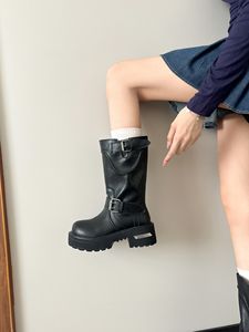 Nouvelles bottes longues à la mode, bottes de <span class=keywords><strong>moto</strong></span> rétro, bottes à talon haut, épaisses, antidérapantes - Product Image 2